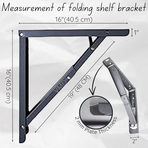 Image of VMD, Heavy Duty 16 inch (Grey) Foldable Shelf Bracket, DIY Folding Shelves, l Bracket, Wall Brackets, Wall Angle Bracket, Folding Table Bracket with Fittings for fold Down Steel Table (Pack of 2)