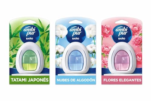 Ambipur Ambientador Casa para Baño (6 x 45 dias) Fragancia de Flores Elegantes, Hierba Fresca y Nubes de Algodon, Mega Pack