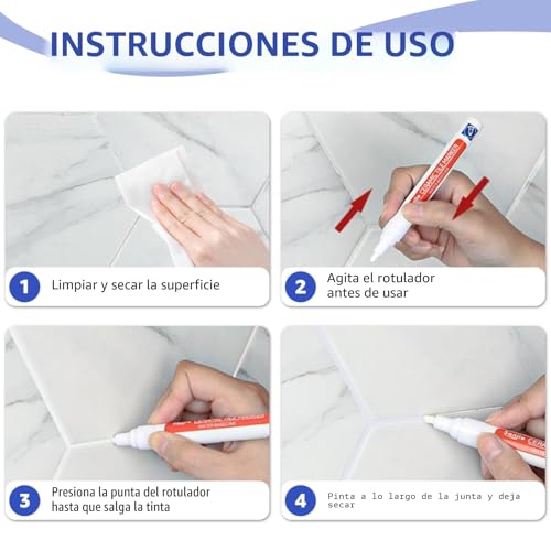 Miniatura 3 de 6 Piezas Rotulador De Lechada Para Juntas Blanco Bolígrafo Para Azulejos Bolígrafo Para Restaurar Con 6 Punta De Repuesto Lápiz Para Juntas Tile Grout Pen Para Lechada De Pared Piso Baños Y Cocina