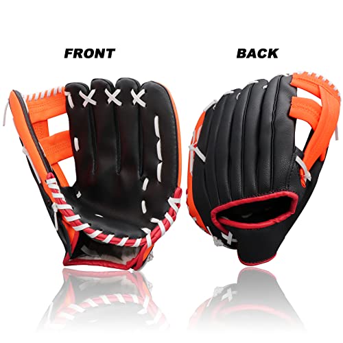 Aoutacc Baseball Gloves Softball Glove,12.5 Player Preferred Wear-Resistant Pu Material Thicken Softball Fielding Glove,Left Hand Gloves Right Hand Throw For Youth Adult-Black And Orange Outfield #TOP3