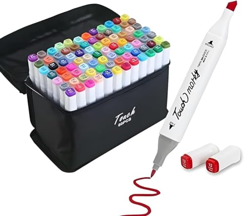 Estojo 80 Canetas Marcador para Colorir - Kit Conjunto Canetinha Profissional Tiktok Marcadora Permanente de Ponta Dupla em Cores diferenciadas -Tampa Codificada por Cores - Linha Premium (80 Cores)