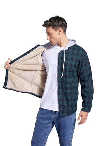 Image of Men's Cotton Plaid Shirt Jacket Fleece Flannel Sherpa Button Down