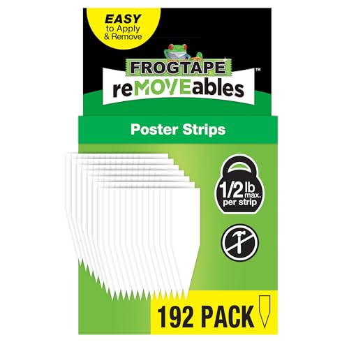 Image of FrogTape reMOVEables Poster Strips - 192 White Strips - No Damage Hanging Strips, Removable Poster Hangers, Stick On Adhesive Wall Tape Alternative for Pictures, Home, School, Office