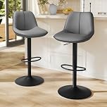 VASAGLE Bar Stools Set of 2, Height Adjustable Swivel Kitchen Stools, Quilt, Synthetic Leather Bar Chairs with Back and Footrest, Dining Room, Counter, Steel