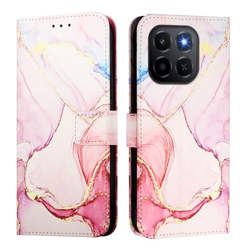 Custodia per telefono compatibile con Honor X6C effetto marmo antiurto pelle a portafoglio con porta carte di credito chiusura magnetica protezione paraurti silicone rosa
