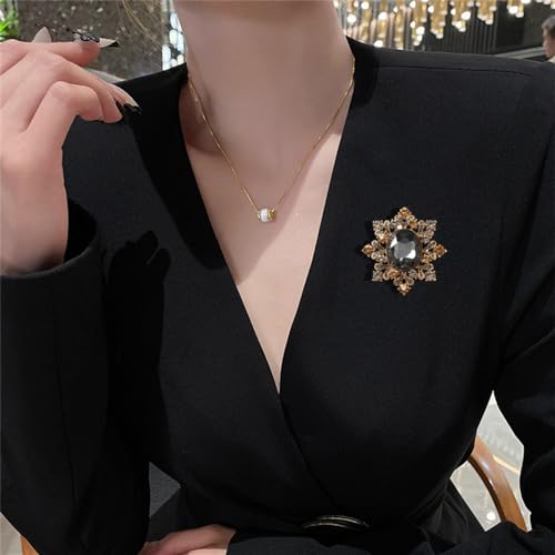 Image of Oval Rhinestone Brooch Pin for Women Girls Gold Plated Fashion Color Crystal Victorian Style Brooches Lapel Pins Dainty Hat Bag Dress Acccessories Antique Art Deco Christmas Valentine Festival Ornament Jewelry Gift