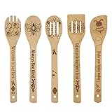 YUJU 5PCS Bee Wooden Cooking Spoons Set, Bee Themed Party Favor, Bamboo Cooking Utensil Spoons, Wedding Mom Gift Idea Decor