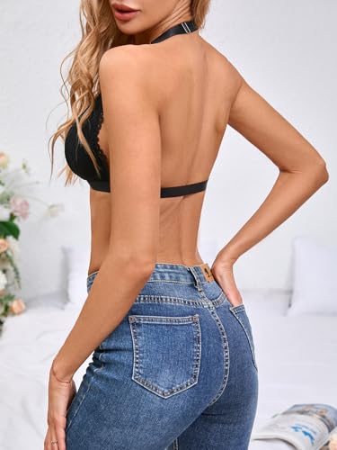 Image of MakeMeChic Lace Bralettes for Women Sexy Bras Sheer Deep V Front Closure Bra
