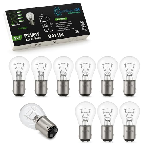 LIGHTWORLD24 10 x BAY15D P21/5W Ampoule Voiture 12V 21 Watt 5 Watt Feu Stop Feu Arrière Lampe à Incandescence Ampoule à Billes AUTOBIRNEN FEU ARRIÈRE FEU...