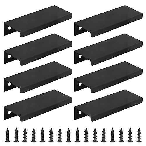 Pack of 8 Finger Edge Pull Handle Black Finger Pull Handles 80mm Hidden Door Handle Mount Finger Edge Pull Furniture Handles Concealed Kitchen Handle Strips for Cabinet Wardrobe Drawer Cupboard