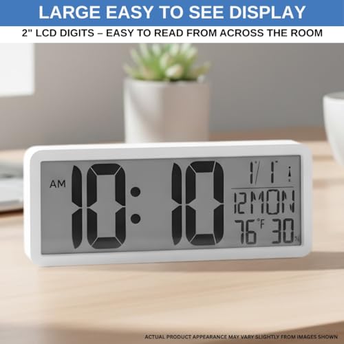 Atomic Digital Wall Clock Battery Operated Large Display | Automatic Time Setting with Day Date Temperature Humidity Alarm 12/24 Hour | Wall Or Desk Clock for Home Office Seniors - Image 3