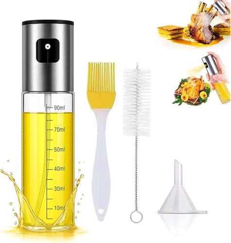 Elgin Pulvérisateur d’huile pour cuisine – Bouteille en acier inoxydable avec brosse, entonnoir et brosse de nettoyage, spray fin pour cuisson, salade, airfryer, BBQ, réutilisable et sans BPA (1Pcs)