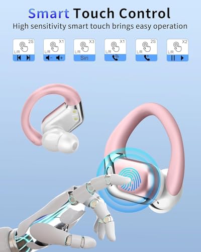 Image of Wireless Earbuds, Bluetooth 5.4 Headphones Sport, 50H Deep Bass Sound Over Ear Buds with 4 ENC Noise Cancelling Mic, Dual LED Display, IP7 Waterproof Earphones with Earhook for Workout /Running /Gym