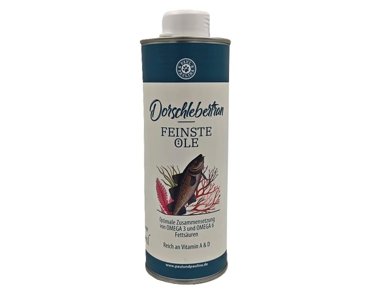 Paul & Paulina Dorschlebertran 500ml I Einzelfuttermittel für Hunde und Katzen I Optimale Zusammensetzung von Omega 3 und Omega 6 Fettsäuren