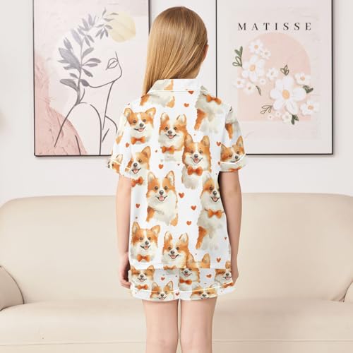 ALAZA Dog with Bow Tie Heart Satin Pajamas Set Short Sleeve Button Down Sleepwear Summer Pjs 2 Piece4