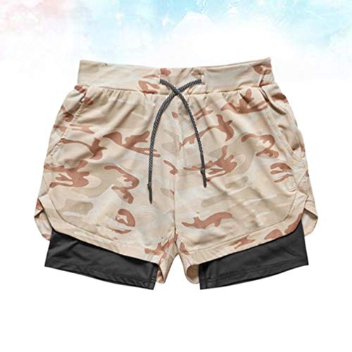 Bermuda masculina KesYOO camuflada de camada dupla esportiva shorts com cordão ajustável e bolsos pa