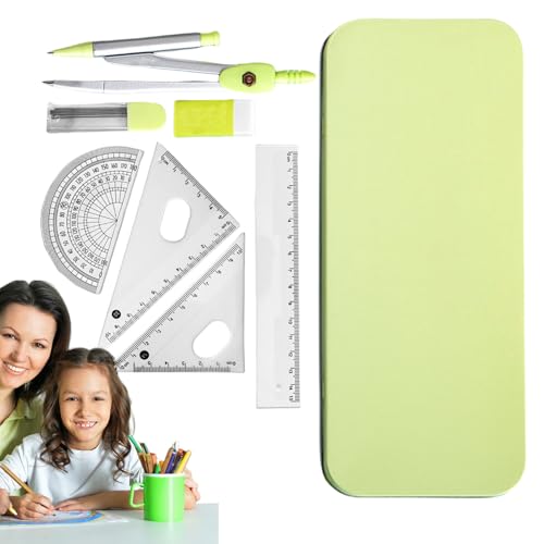 定規分度器コンパスセット - 耐久性のある鉄製ボックス付き7X数学幾何学ツール、学生用品、製図、描画、幾何学用の精密コンパスと分度器 | School Art 用のジオメトリ セット