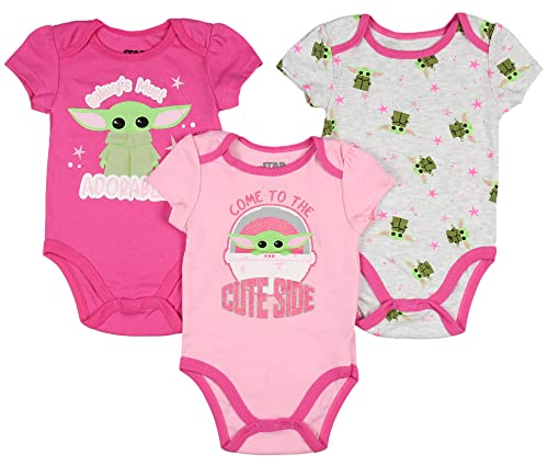 Star Wars Infant Baby Girls Come To The Cute Side Grogu Baby Yoda One Piece Pajama Romper 3 Pack