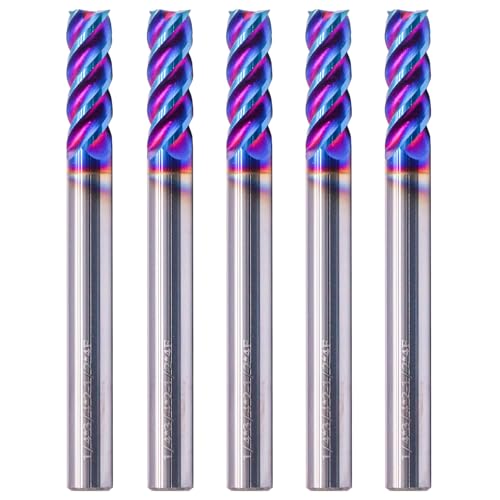 Image of BestParts 5Pcs HRC65 Tungsten Carbide Square End Mills - TiAlsiN Nano Coated, 4 Flute, 45 Degree Helix, 1 /4 inch Cutting Diameter, 1 /4 inch Shank Diameter, 3 /4 inch Length of Cut, 2-1 /2 inch Overall Length