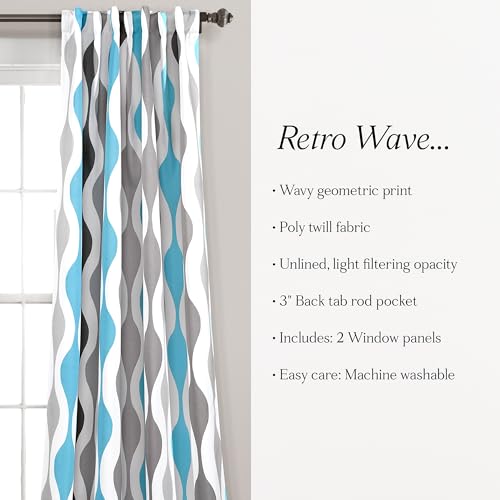 Lush Decor Mid Century Geo-Lichtfilter-Fenstervorhang, 132,1 x 213,4 cm (B x L), Blau und Grau