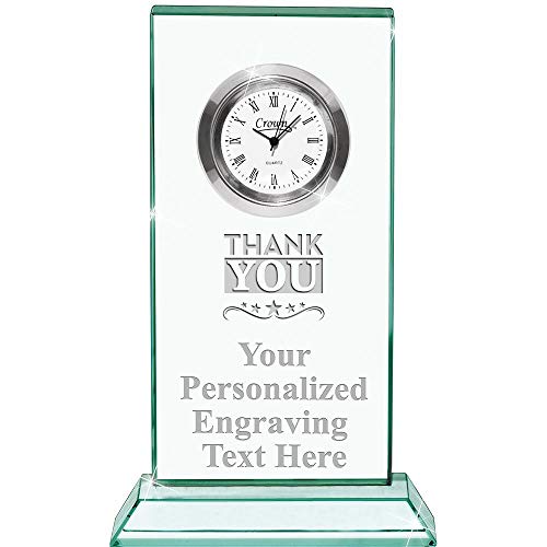 Crown Awards Thank You with Stars Jade Duo Crystal Clock with Engraving Included