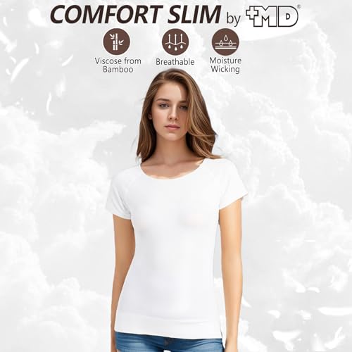 Image of +MD Women's Seamless Short Sleeve Undershirt, Light Compression Scoop Neck Tank Top, Tummy Control Basic Tee Camisole