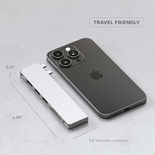 Image of Satechi USB C Hub Multiport Adapter Pro Slim, 7 in 1 Dongle for MacBook Pro /Air M2 with USB 4 Port, 4K HDMI Resolution, USB3.2 Gen 2, SD /TF Card Reader, and 100W USB C PD (Silver).