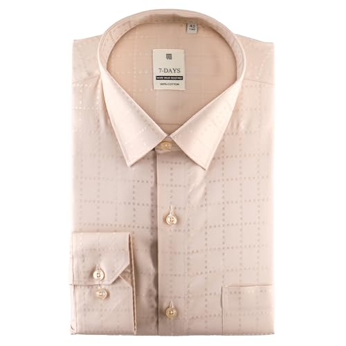 Image of 7-DAYS Men's Premium Formal Shirts - Regular Fit, Full Sleeve, 100% Pure Cotton, Self-Design, with Pocket - Stylish Office Shirts for Men