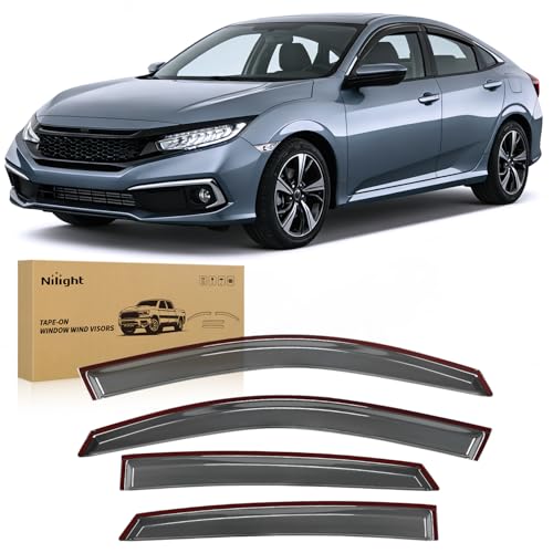 Image of Nilight Tape-On Rain Guards for Honda Civic Sedan 2016-2021, 4PCS