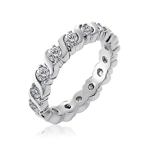 Cubic Zirconia CZ Band Stackable Wave Set Eternity Anniversary Wedding Band Ring For Women 925 Sterling Silver