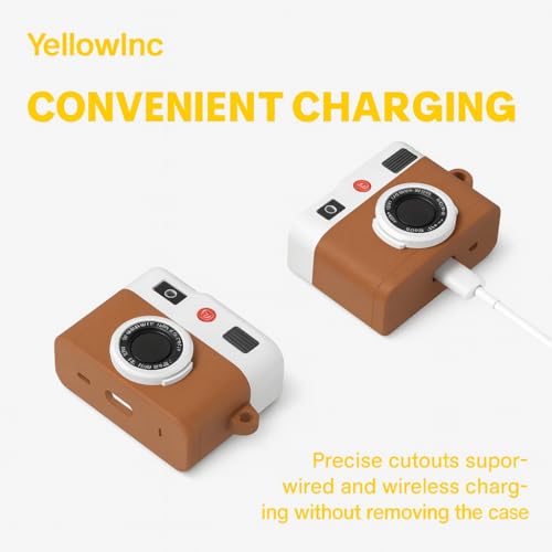 Image of Retro Camera Silicone Case Cover for Apple Airpods Pro 3 (2025) with Carabiner (Brown, Retro Camera)