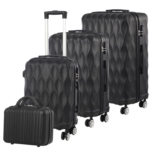 Luggage Sets 4 Piece Travel Suitcase Set with ABS Hard Shell Luggage, Secure TSA Lock with 360° Spinner Wheels, 14" 20" 24" 28" Case-Airline Approved (Black)