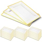 SHENLIU 24 Pcs White Plastic Serving Trays with Gold Rim, Elegant Rectangle Plastic Serving Platter Disposable 13''L×7.8''W Party Trays and Platters for Food Fruit Dessert Cookies Appetizers