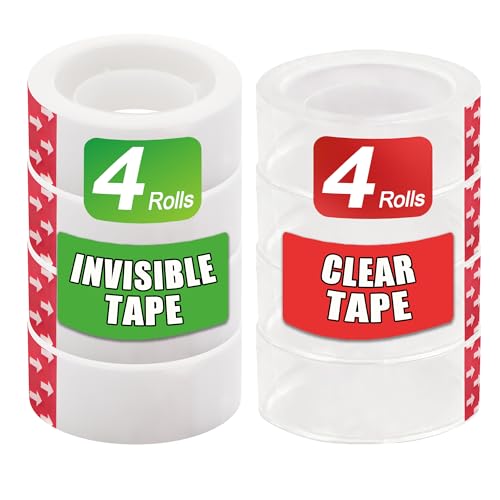 JiaBaLe 8 Rolls Clear Tape Refills for Dispenser, 4 Invisible Matte & 4 Transparent Glossy, 3/4' x...