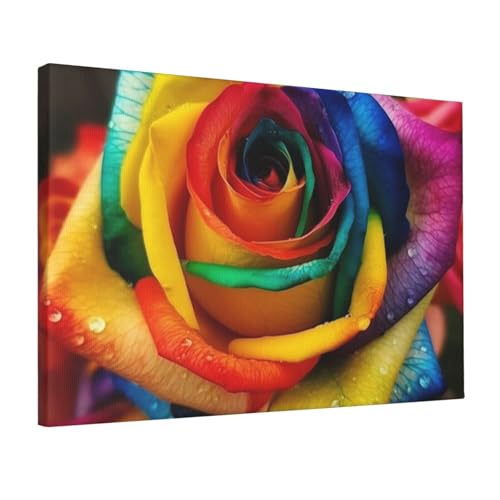 Impression sur toile de rose arc-en-ciel pour décorer une chambre ou un bureau