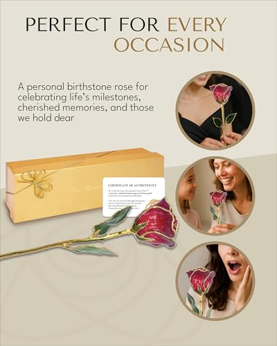 Image of Forever Rose Hand-Dipped in 24K Gold, Ruby Red-Inspired July Birthstone with Sparkles, Real Rose in Luxury Gold Gift Box - Perfect Ready to Gift for July Birthday or Any Occasion