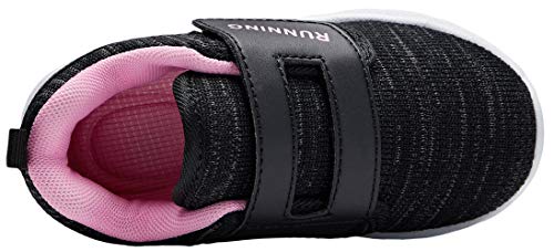 Adituo Toddler/Little Kid Boys Girls Lightweight Breathable Sneakers Strap Athletic Running Walking Sports Shoes Black/Pink Size 9 #TOP2