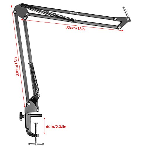Neewer Set di Microfono a Condensatore Professionale da Studio per Registrazioni,con Asta di Sospensione Braccio a Forbici Supporto Anti-vibrazione,Cavo USB/Serratura da Tavolo