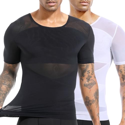 Mens Gynecomastia Compression Shirt Shapewear Slimming Body Shaper Tummy Control Short Sleeve Undershirt Abdomen Tank - Main Image