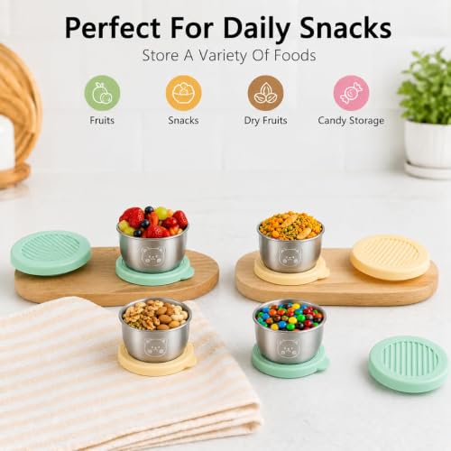 Image of Stainless Steel Mini Storage Containers with Lid Leak-Proof Small Round Sauce & Chutney Cups for Kids Tiffin Lunch Box Salad Dressing Snacks Travel Food Container (2 PCS,50 ml)