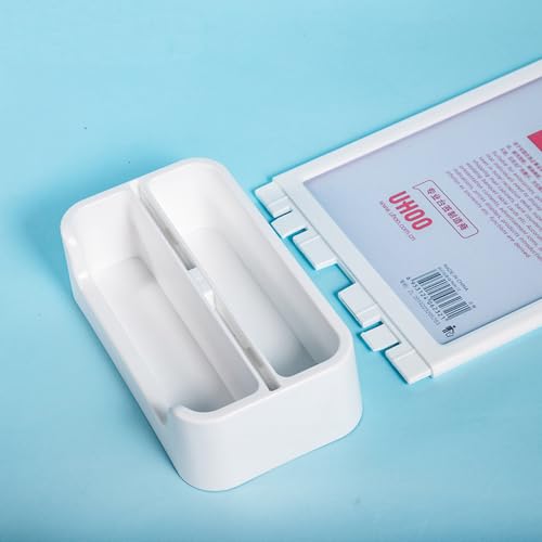 Soporte T para letreros A5 con almacenamiento base de plástico ABS blanco 7