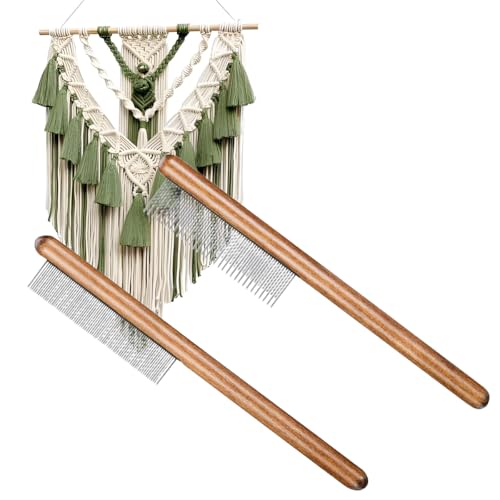 2 Pack Solid Wood Macrame Fringe Comb Set