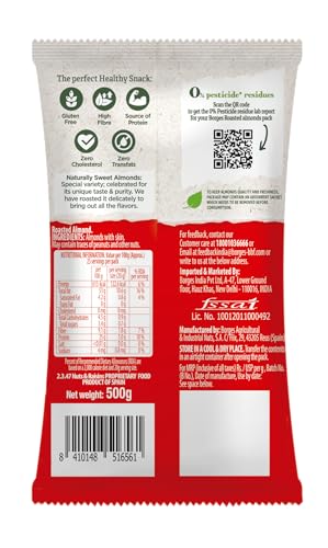 Image of Borges ZPR Almonds - Roasted with Skin 500 gm | Zero Pesticide |Premium Spanish Variety | Crunchy & Rich Flavour (Pack of 3)