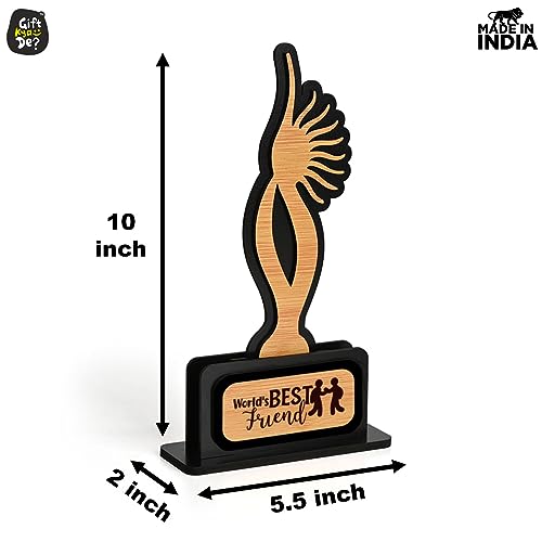 Image of GKD Gift for Friend Awards and Trophy Worlds Best Friend Beautiful Momento Friendship Day Gifts for Best Friend Black and Bamboo Design with Wooden Cutwork Birthday Gift for Friend (Size 10x6)