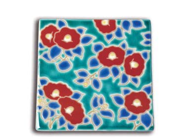 九谷焼　色絵角平皿兼コースター　SP-18　椿のサムネイル