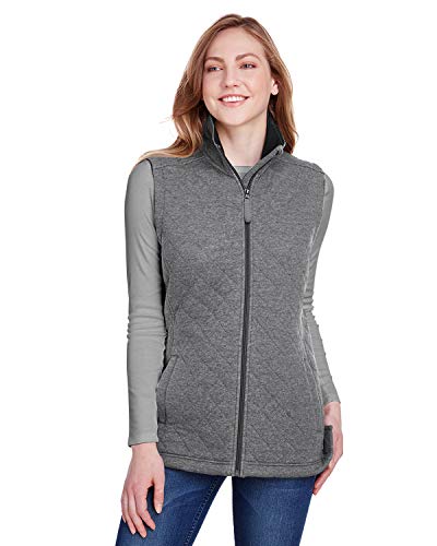 J. America - Womens Quilted Full-Zip Vest - 8892 - S - Charcoal Heather