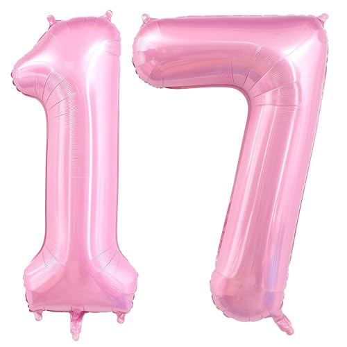 Image of Pastel Pink 17 Balloon Number,40 Inch Light Pink 17 Balloons Large Helium Foil Mylar Number 17 Balloon for Birthday Party Anniversary Decorations