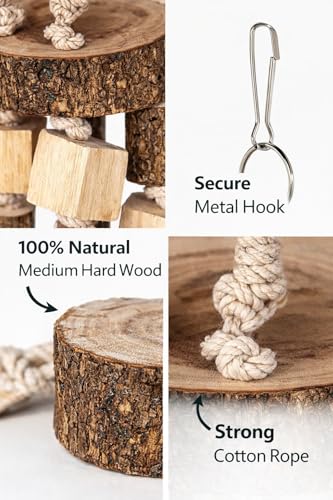 Image of KSK Natural Wood Bird Chewing & Foraging Hanging Accessory for Budgies, Cockatiels & Parrots | Wooden Cage Activity Block (10 Inch)