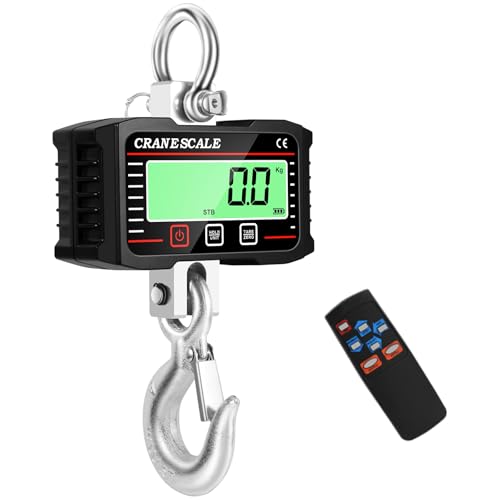 Memows Báscula colgante 2000kg 4400lbs con Control Remoto, Báscula de grúa digital con sensor preciso y pantalla LCD, Báscula Colgante Industrial Escala Electrónica Báscula Gancho Dinamometro (Negro)