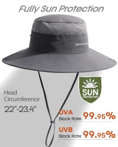 Image of FURTALK Sun Hats for Men Women UPF Sun Protection Breathable Wide Brim | Nylon UV Protection, Breathable Adjustable, 2-in-1 Wide Brim, Packable Water-Resistant, Fishing Hiking Summer